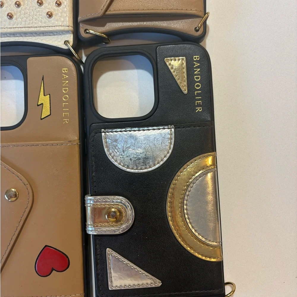 Bandolier Phone Cases Set in Cream, Tan, Black with Gold & Silver Accents